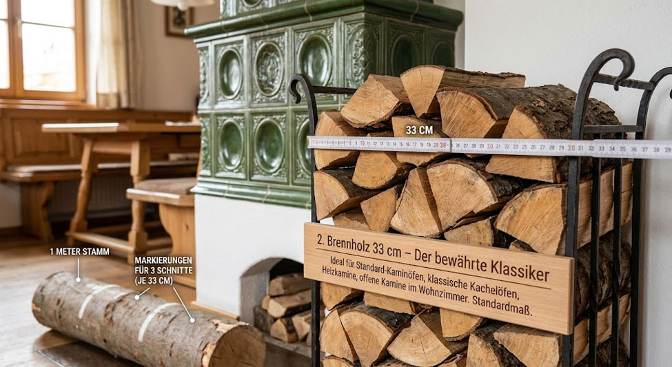 Brennholz 25, 33 oder 50 cm – welche Scheitlänge passt zu Ihrem Ofen?